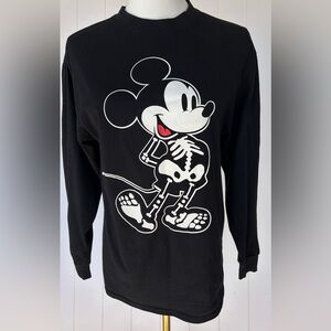 Disney Unisex Mickey Mouse Skeleton Long Sleeved Tee Shirt Black Size‎ XS